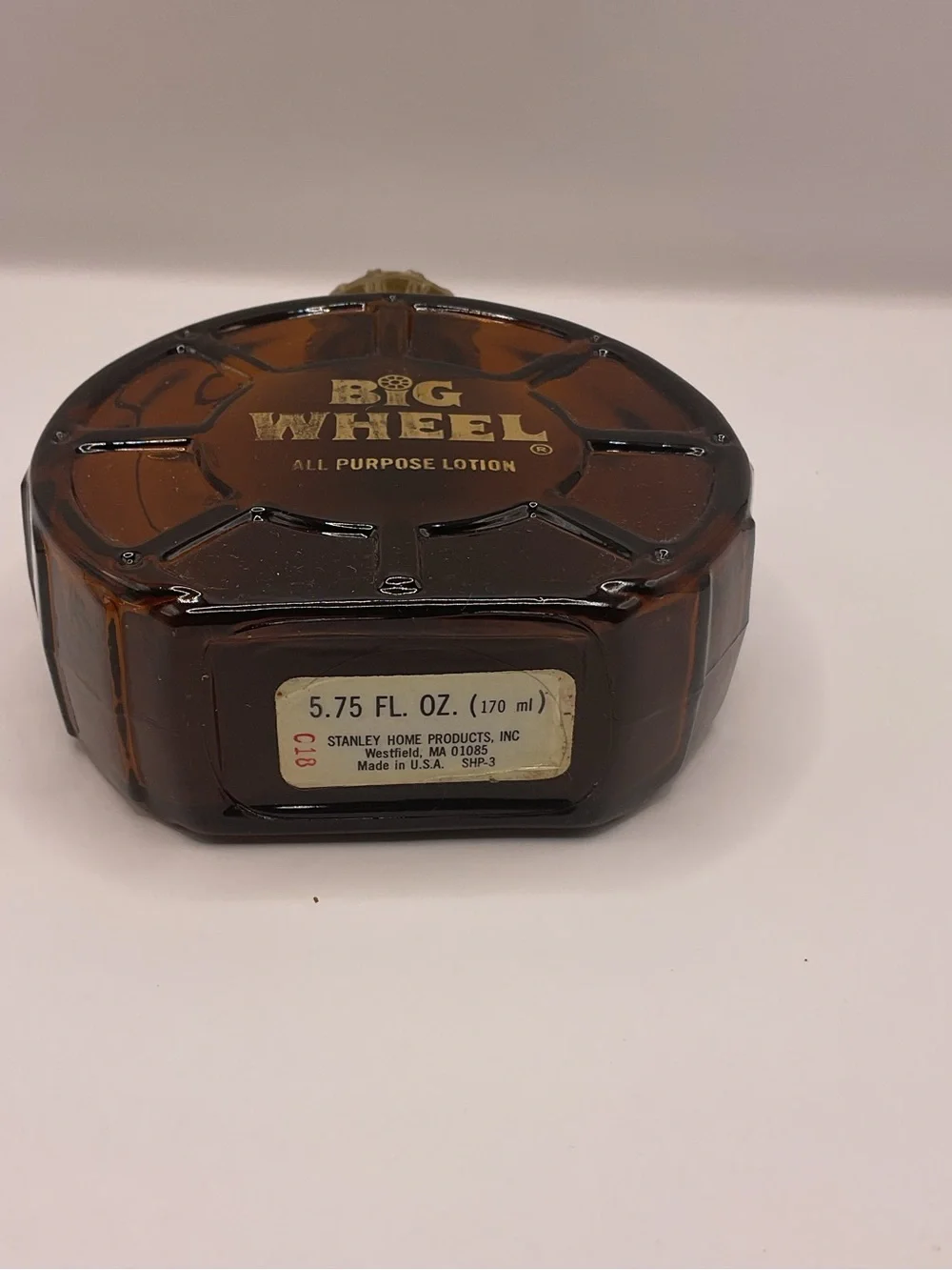 Vintage Stanley Empty Big Wheel All-Purpose Lotion Bottle Brown Glass - Picture 5 of 8